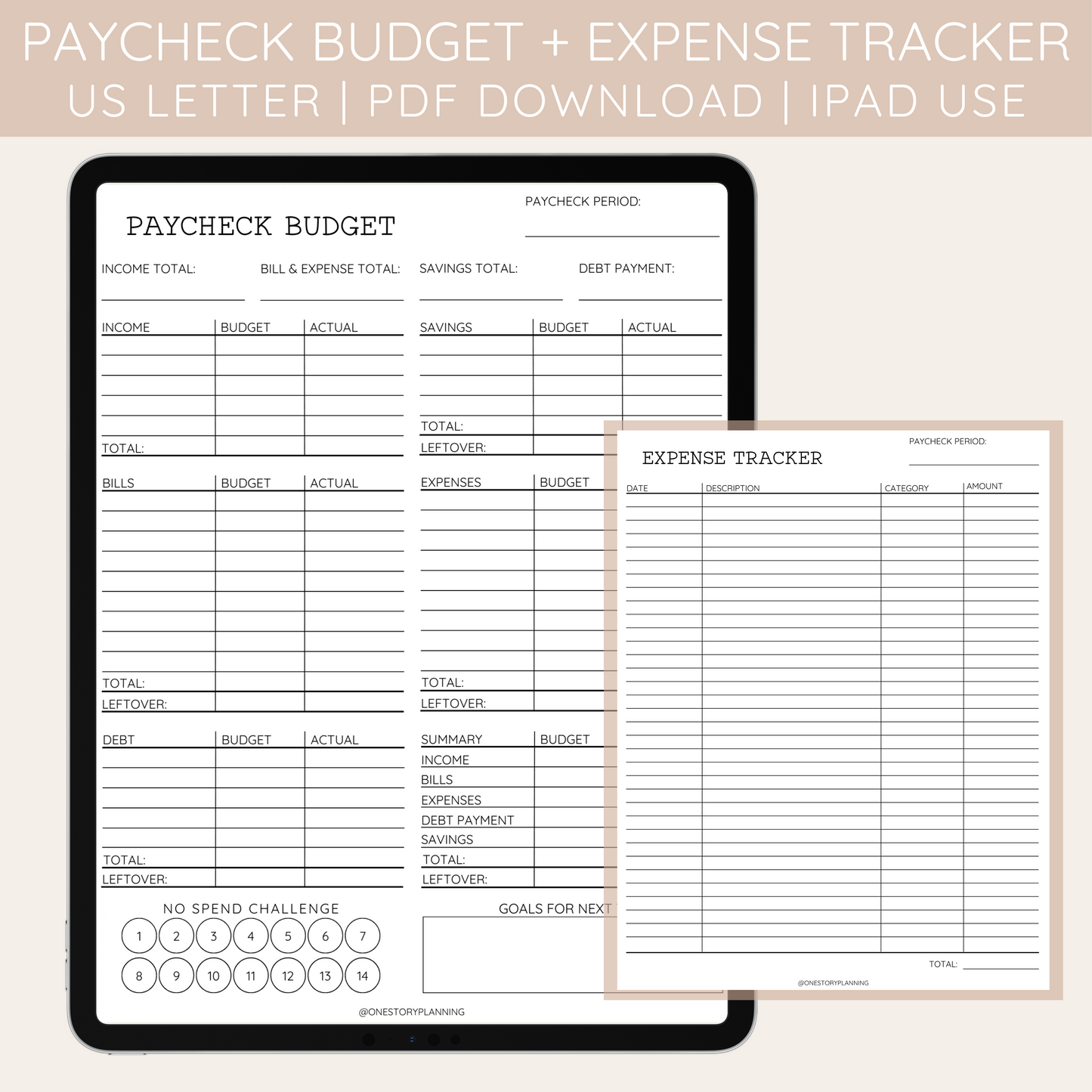 MINIMAL Paycheck Budget and Expense Tracker Template | PDF Download