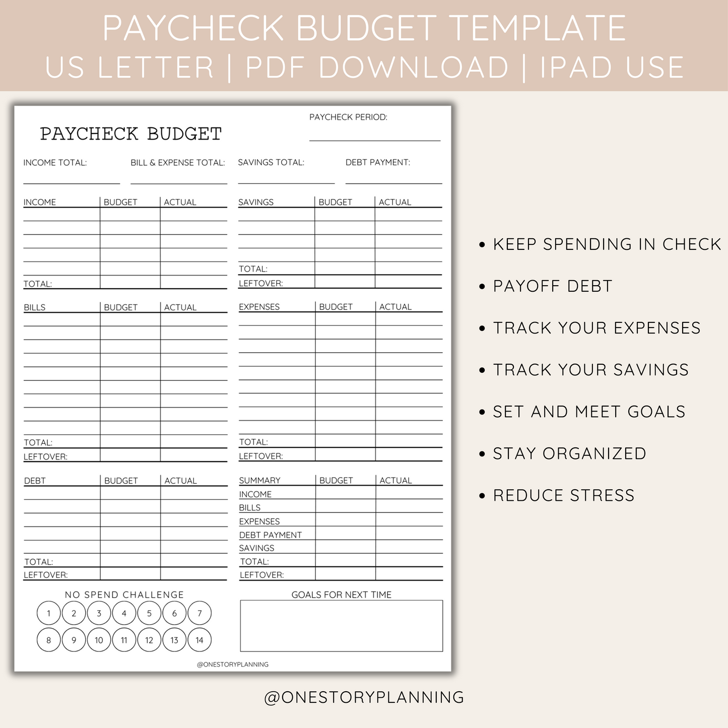 MINIMAL Paycheck Budget and Expense Tracker Template | PDF Download