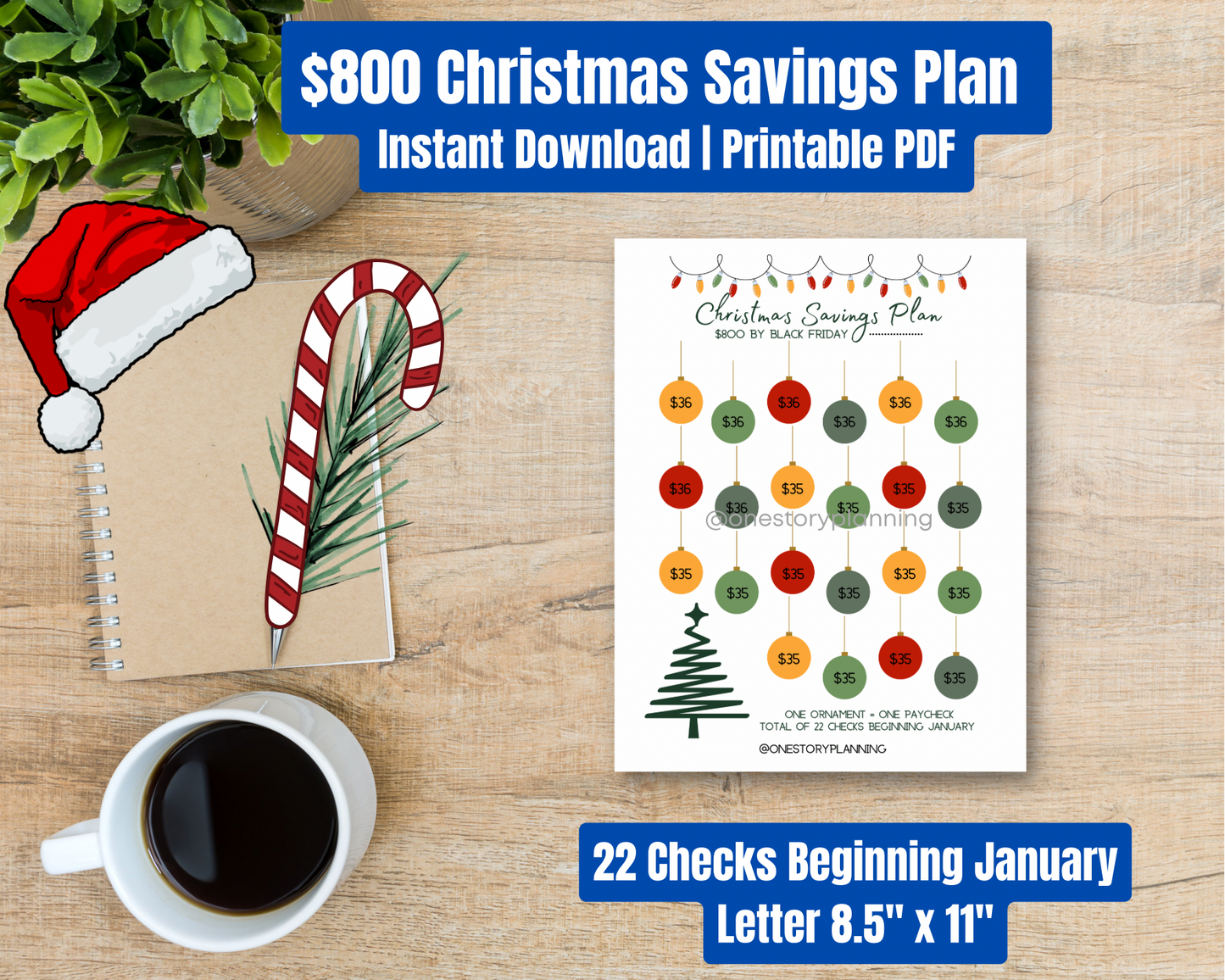 $800 Christmas Savings Challenge | Printable PDF