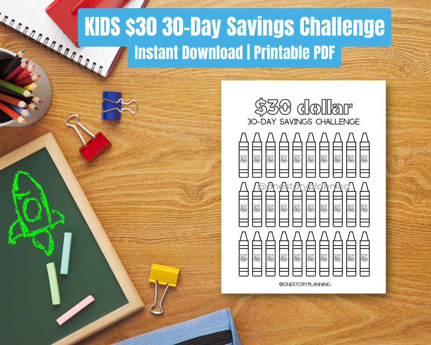 KIDS $30 - 30 Day Crayon Savings Challenge | Printable PDF